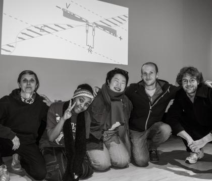 Haein Shim '28 (center) with colleagues from her work at dieRegisseur*innen