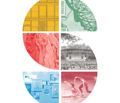 The letter S made up of six quarter-circle slices, each in a different color.