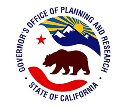 Governor's Office of Planning and Research logo with bear, mountains and sun
