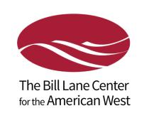 Bill Lane Center for the American West logo of a red oval with white waves indicating mountains.