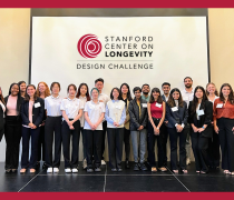 Stanford Center on Longevity Design Challenge finalists on a stage