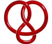 Red trefoil knot on white background