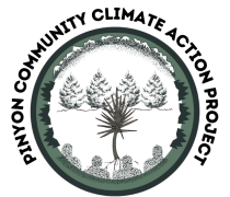 Logo with pinyon trees and mountains, with text "Pinyon Community Climate Action Project"