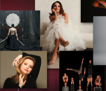 An assortment of different performing artists, including musicians, drummers, circus performers, and more.